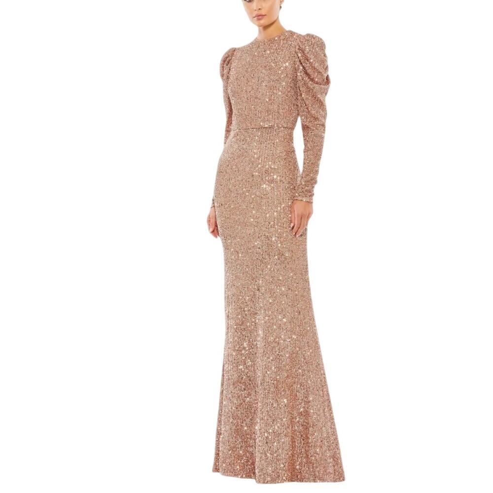 Mac Duggal 26692 Copper Gold Evening Gown Sequined Long Sleeve Dress Size 16